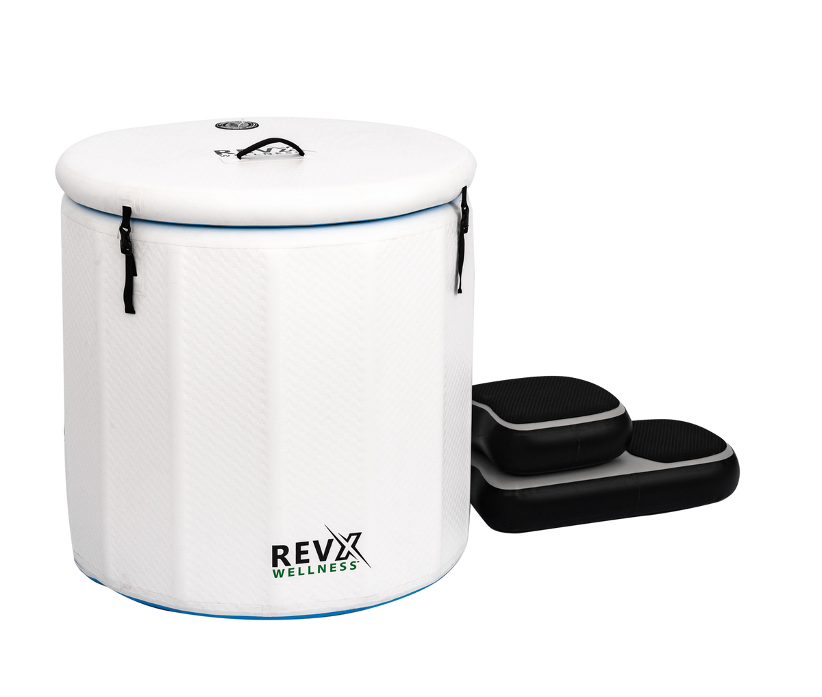 RevX Inflatable Barrel Cold Plunge with Steps – Portable Ice Bath Tub