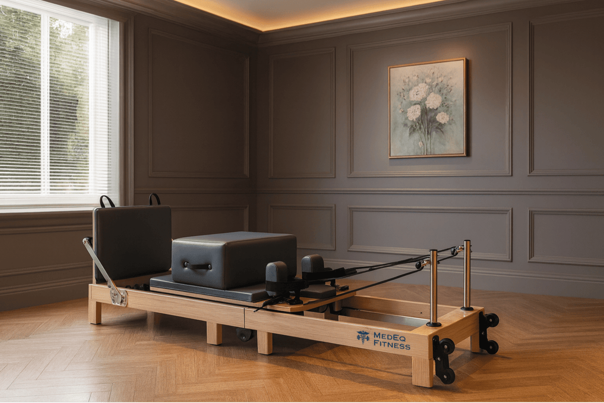 MedEq DCF-01 Folding Solid Oak Pilates Reformer – Professional Studio Reformer