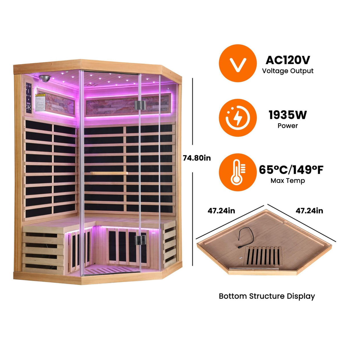 Thermora Ember 2-Person Canadian Hemlock Infrared Sauna with Glass Front