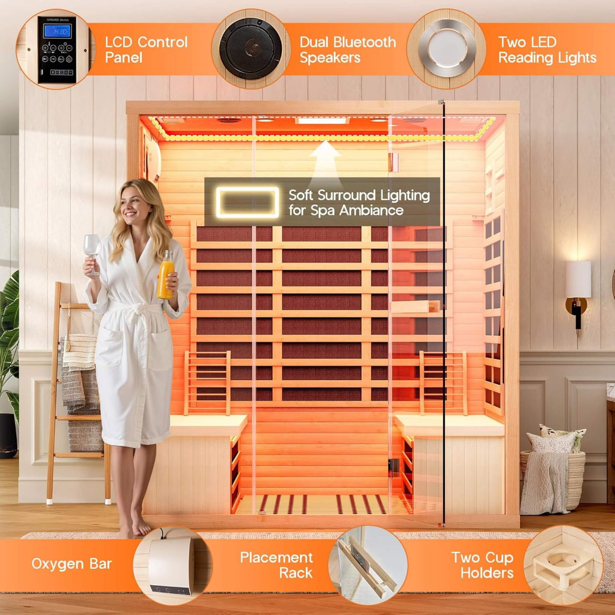 Seville 4-Person Low-EMF Canadian Hemlock Infrared Sauna with Bluetooth