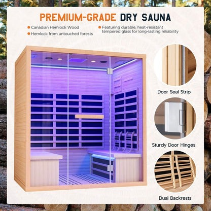 Seville 4-Person Low-EMF Canadian Hemlock Infrared Sauna with Bluetooth