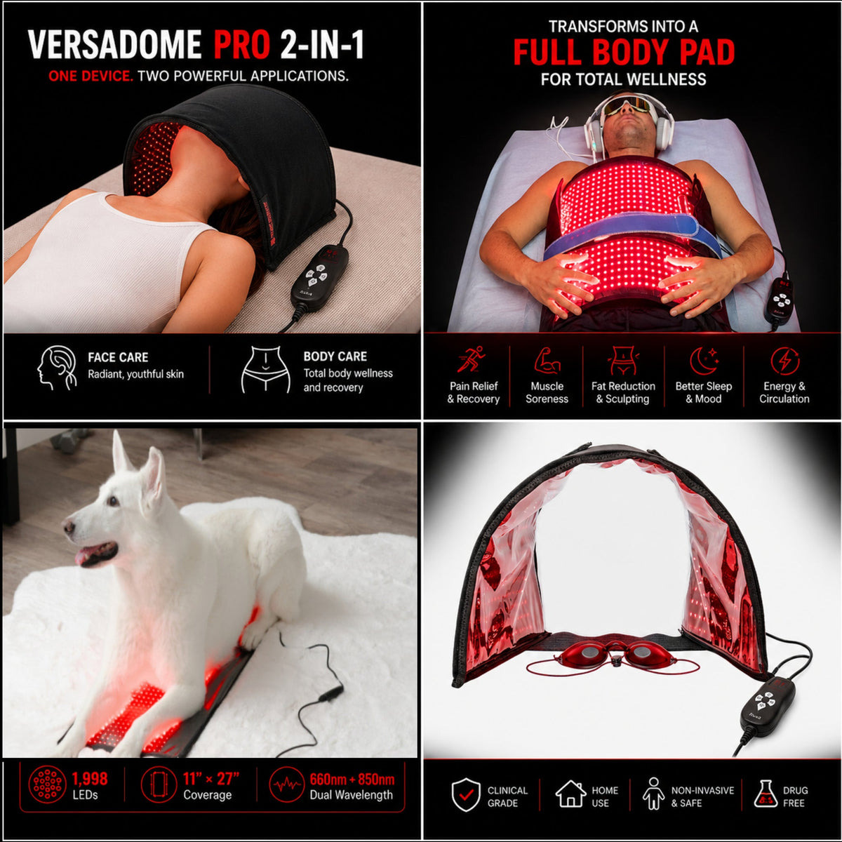 Red Light Pro Devices VersaDome Pro 2-in-1 Red & Near-Infrared Light Therapy Device – 1,998 LEDs