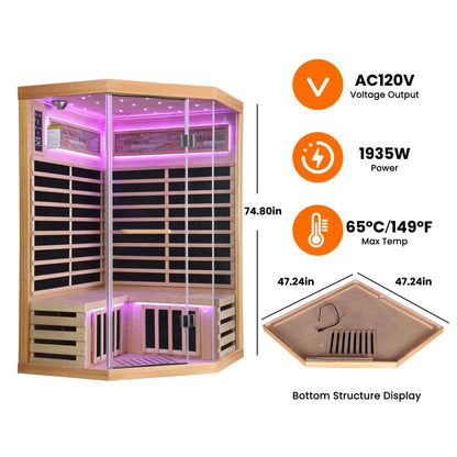 Thermora Ember 2-Person Canadian Hemlock Infrared Sauna with Glass Front